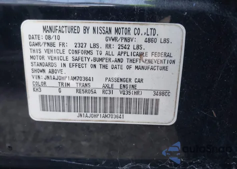 2010 Infiniti Ex35 Journey z USA, uszkodzony, nr VIN JN1AJ0HP1AM703641